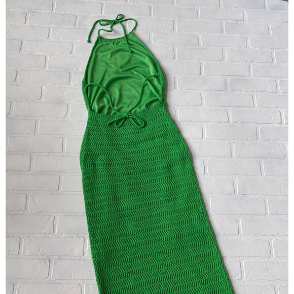 Privee Label Women's Green Crochet Maxi Open Back Fitted Dress sz M - Picture 6 of 8